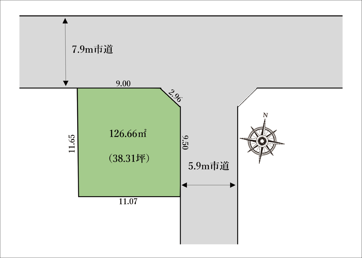 ◇建築条件無し売地！126.66㎡（38.31坪）お好きなメーカーで建築可能！是非ご検討下さい