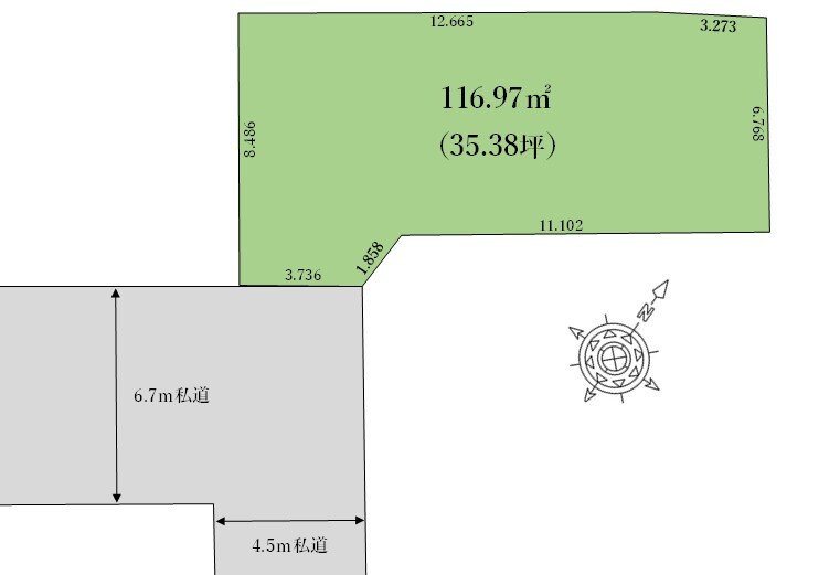 ◇116.97㎡（35.38坪） ◇陽当たり良好、建築条件無し売地