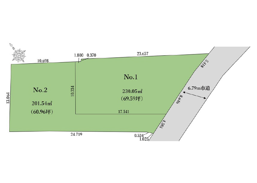 ◇201.54㎡（60.96坪）、230.05㎡（69.59坪）。2台駐車できるゆとりある敷地です