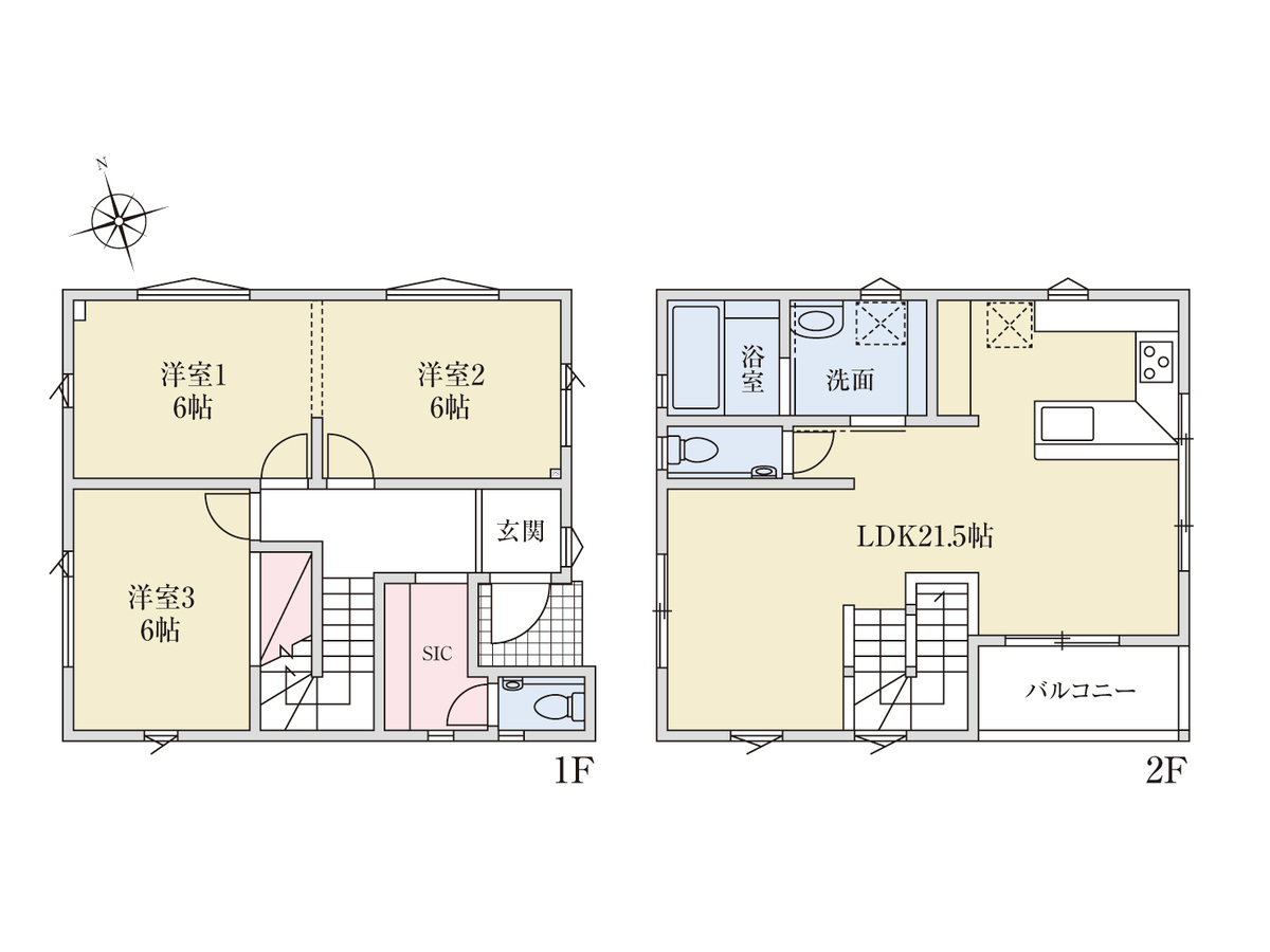 ◇1号棟 2階リビング、陽当たり良好な広々21.5帖LDK 使いやすいL型キッチンも魅力!