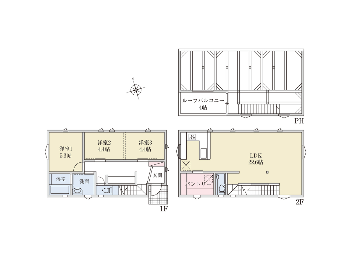 ◇2号棟 開放感◎吹抜けの4LDK。 大容量パントリーも魅力!