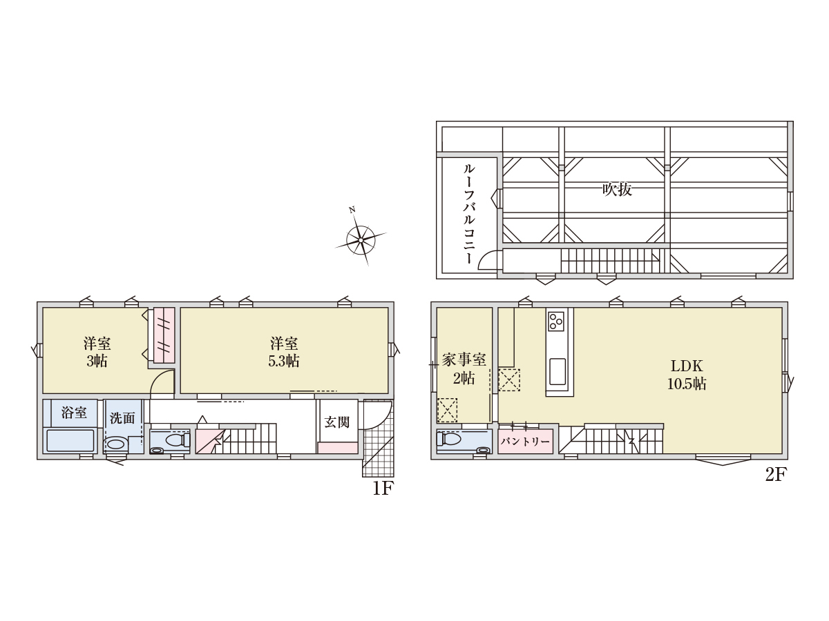 ◇3号棟 空間を贅沢に!吹抜け2LDK+家事室プラン!
