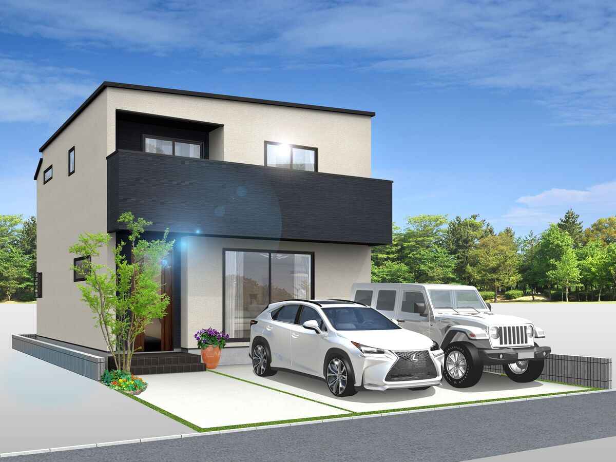 （B号棟）完成予想図 ◇2台駐車可！ ◇陽当たり良好3LDK+S ◇飽きの来ないスタイリッシュな外観