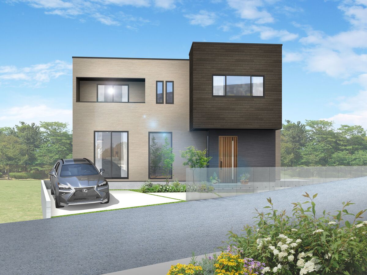 （7号棟）完成予想図 建築工房「櫓」は、モダンデザインを得意とする建築家、ハイセンスなインテリアコーディネーター、確かな腕を持つ設計・施工技術者が結集したビルダーチームです